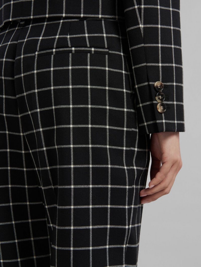 Marni Checked Μαλλί Trousers μαυρα | GRQCS74204