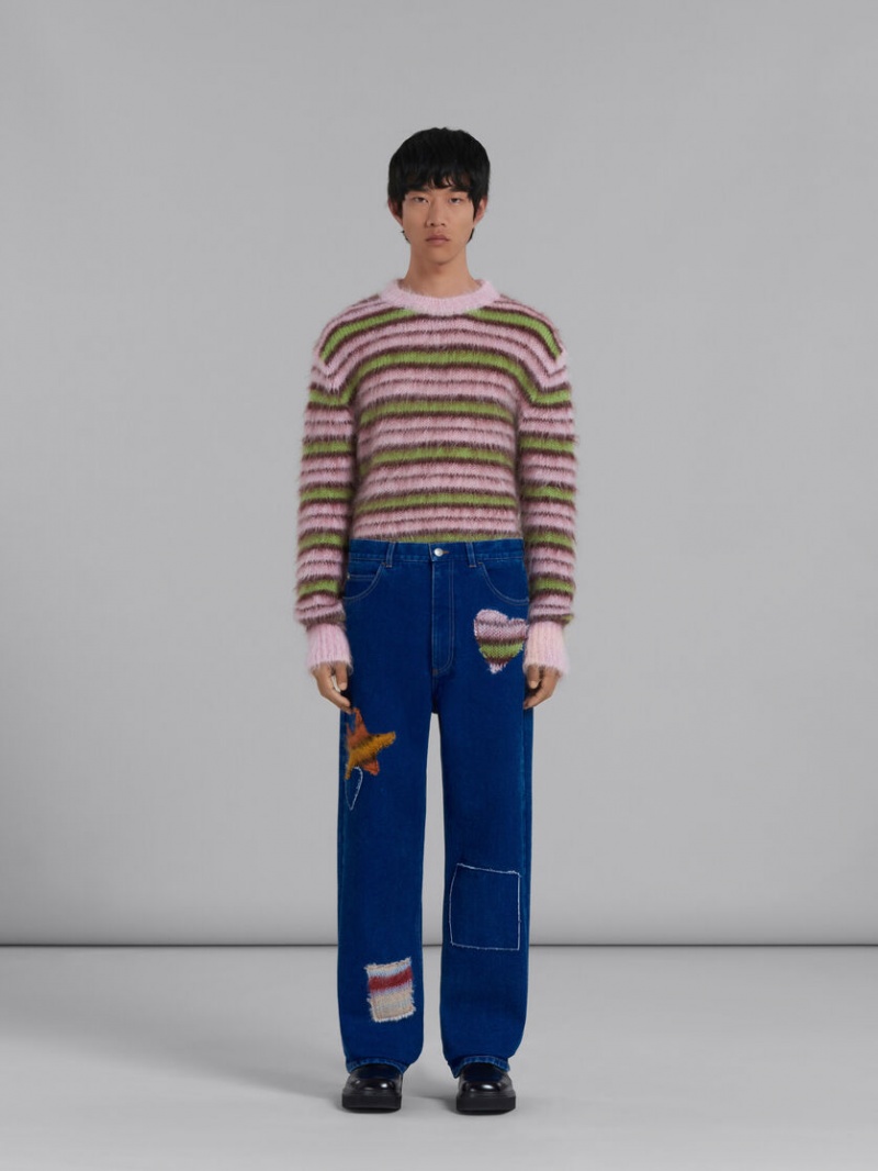 Marni Coated Denim Jeans With Mohair Patches μπλε | GRNZX83580