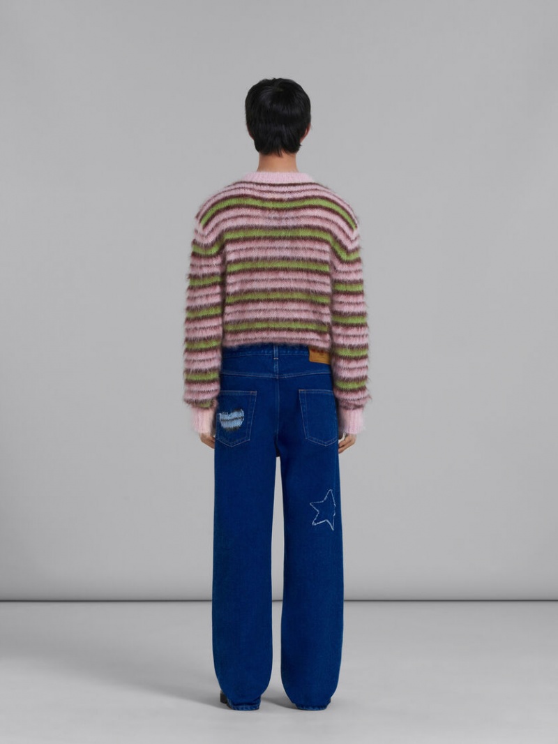 Marni Coated Denim Jeans With Mohair Patches μπλε | GRNZX83580