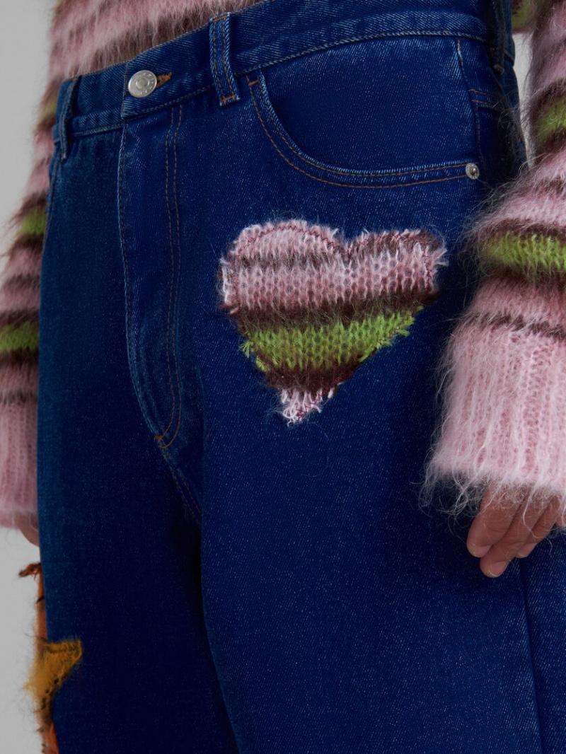 Marni Coated Denim Jeans With Mohair Patches μπλε | GRNZX83580