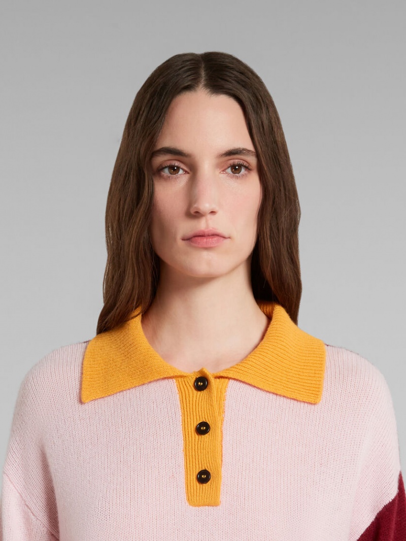 Marni Colour-block Cashmere Polo Jumper ροζ | GRZPD14566