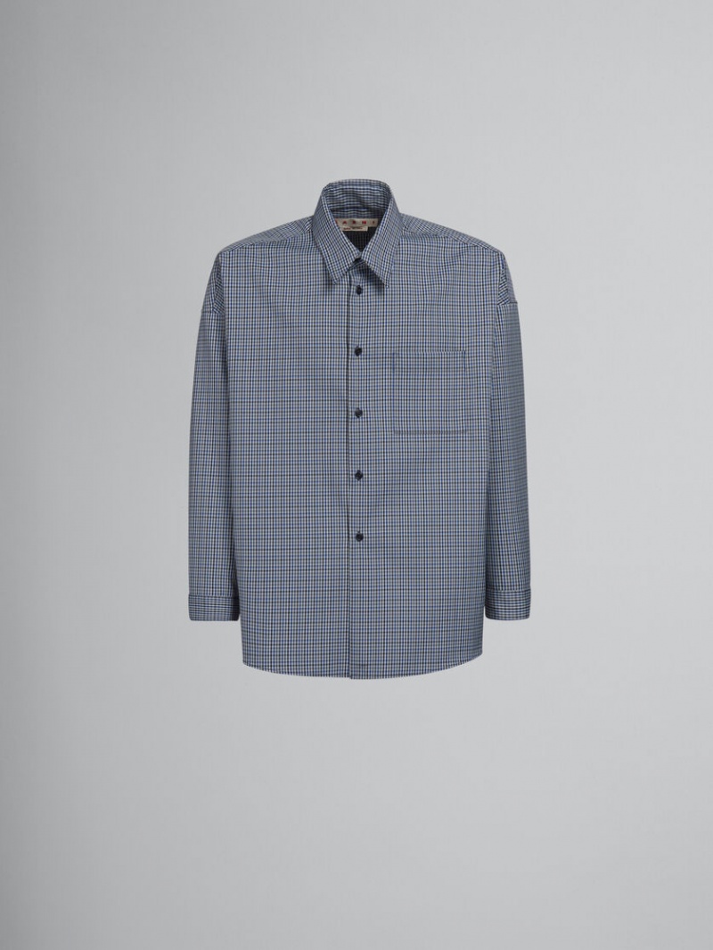 Marni Compact Μαλλί Shirt With Checked Motif μπλε | EGRHC90614