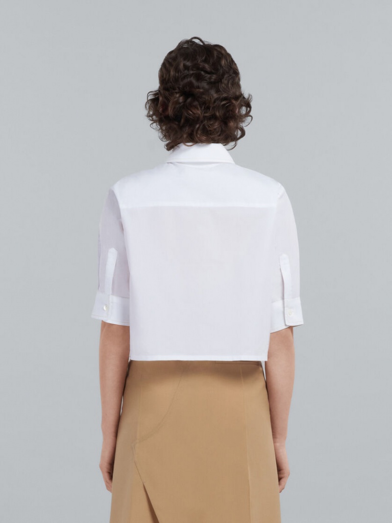 Marni Cropped Poplin Shirt With Embroidered Logo ασπρα | GREAH12935