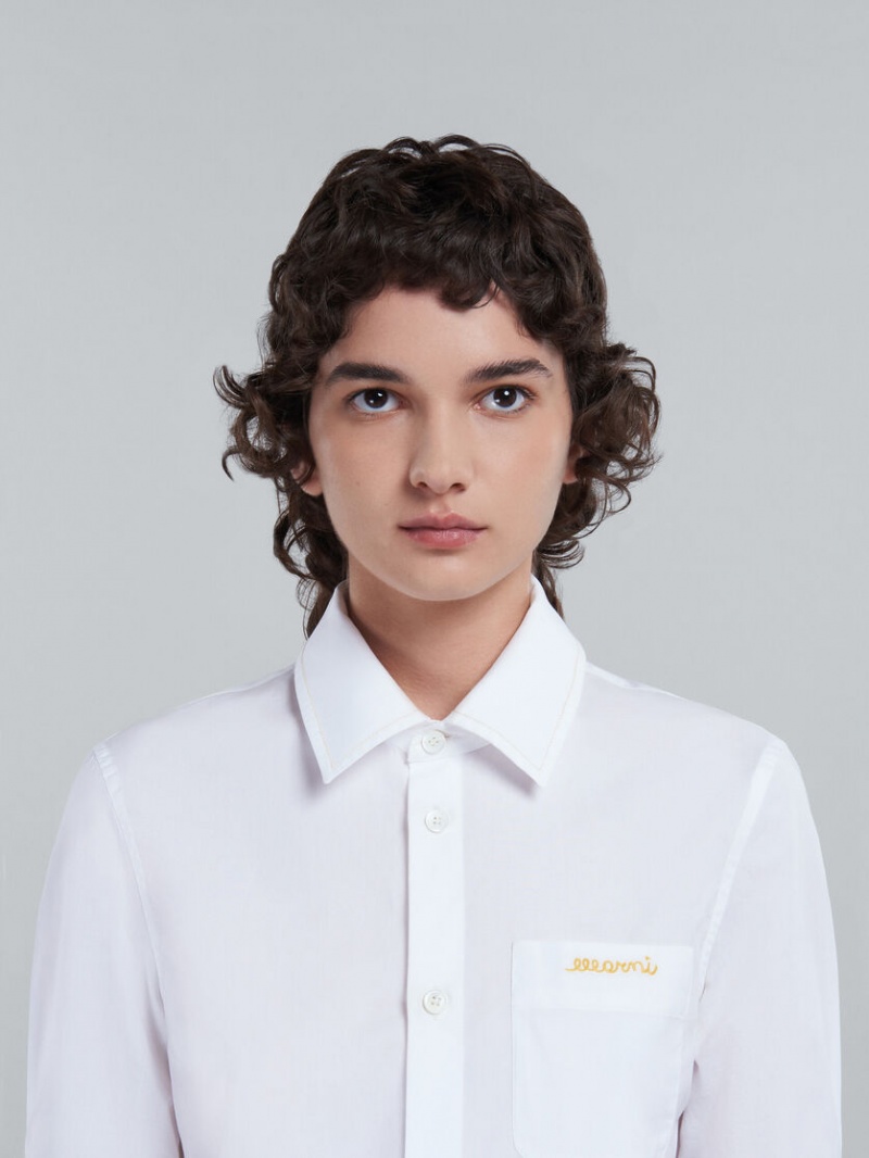 Marni Cropped Poplin Shirt With Embroidered Logo ασπρα | GREAH12935