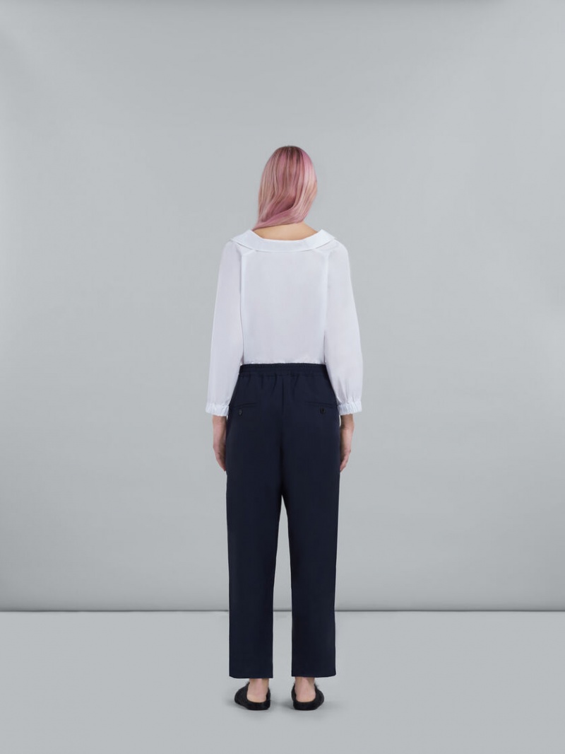 Marni Cropped Trousers In Blue Tropical Μαλλί μπλε | GRQAV97516