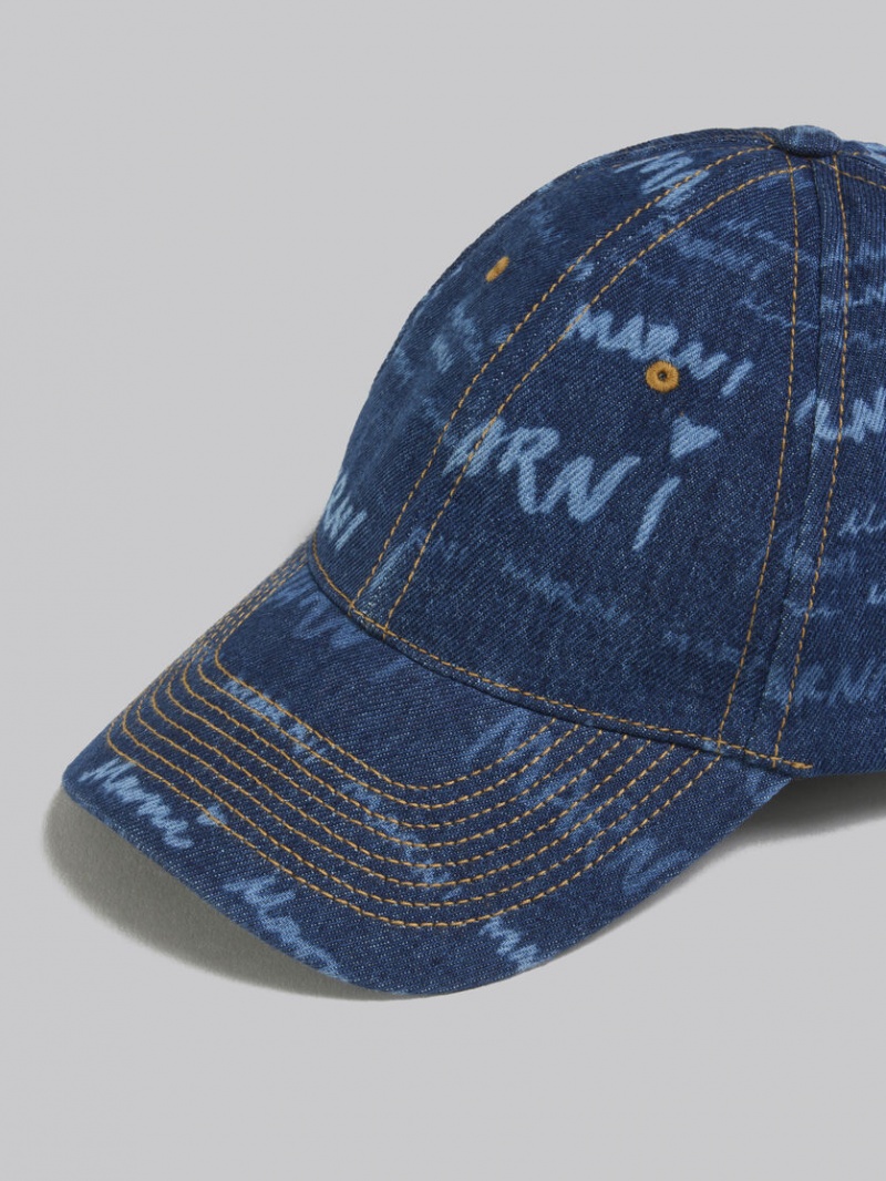 Marni Denim Baseball Cap With Mega Marni Motif μπλε | YGRVQ81087