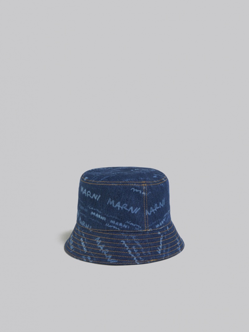 Marni Denim Bucket Hat With Mega Marni Motif μπλε | GRQCS90655