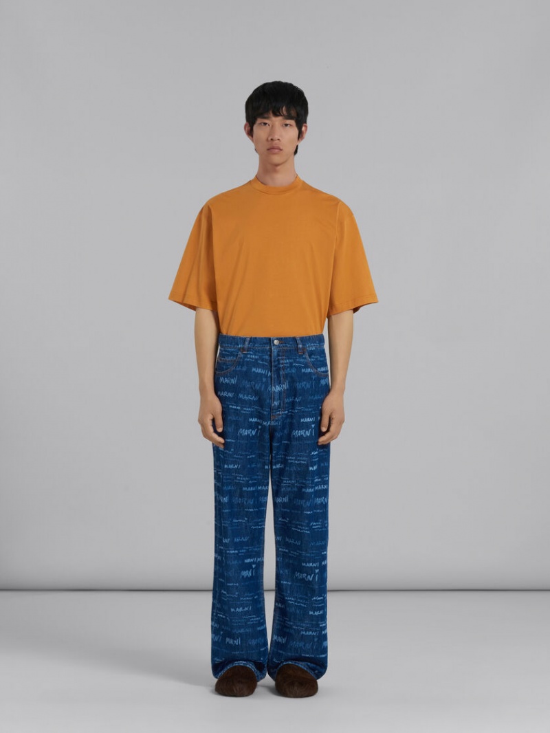 Marni Denim Ευθεία Trousers With Mega Marni Print μπλε | MGRHR41925