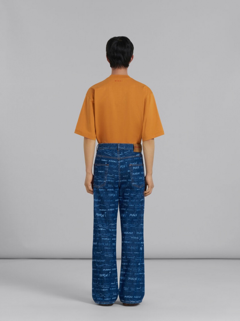 Marni Denim Ευθεία Trousers With Mega Marni Print μπλε | MGRHR41925