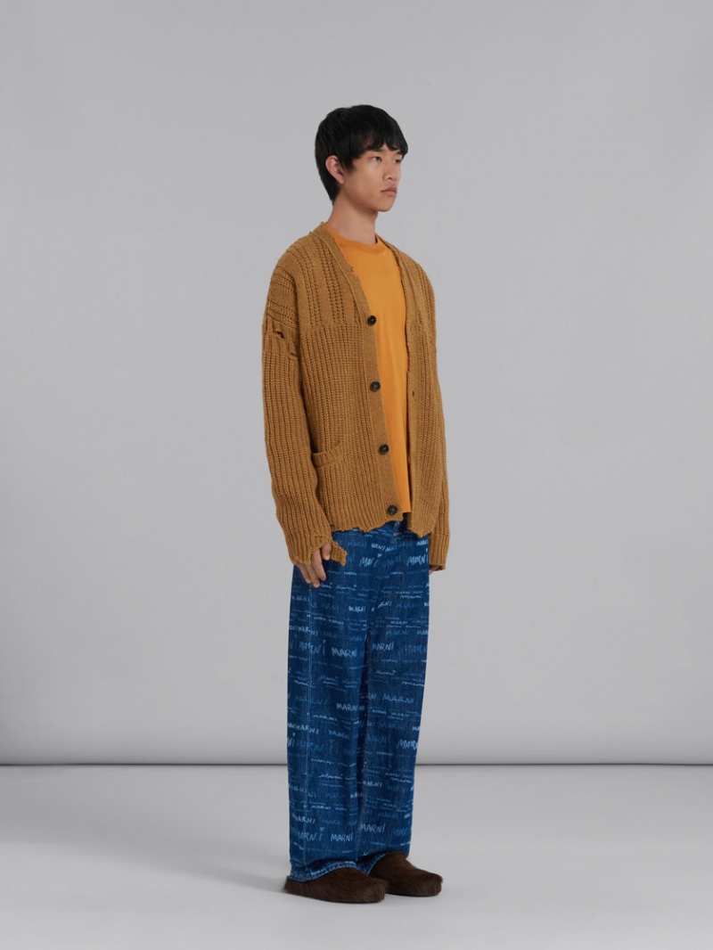 Marni Denim Ευθεία Trousers With Mega Marni Print μπλε | MGRHR41925