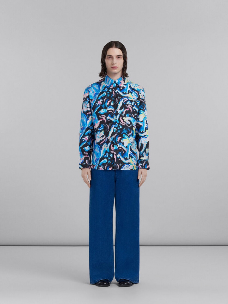 Marni Flared Trousers In Coated Denim μπλε | FGRUI24737