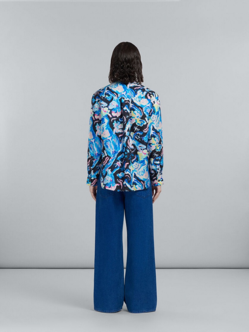 Marni Flared Trousers In Coated Denim μπλε | FGRUI24737