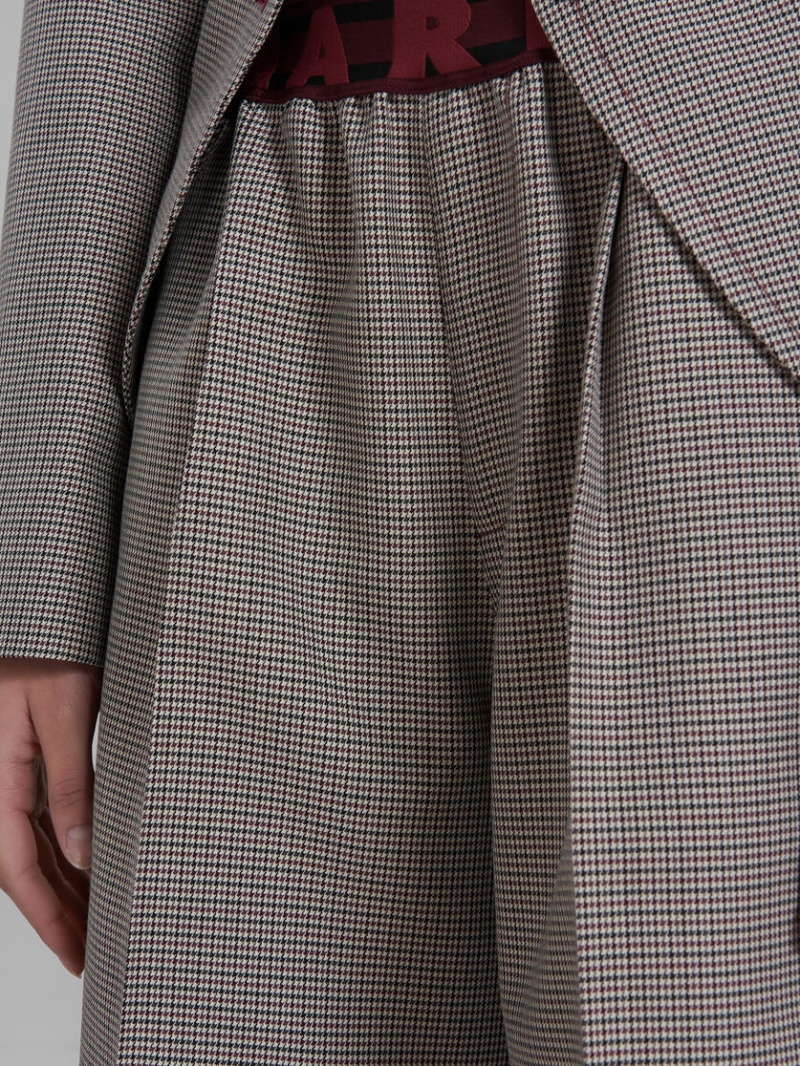 Marni Houndstooth Check Trousers With Logo waist γκρι κοκκινα | FGRHY76231