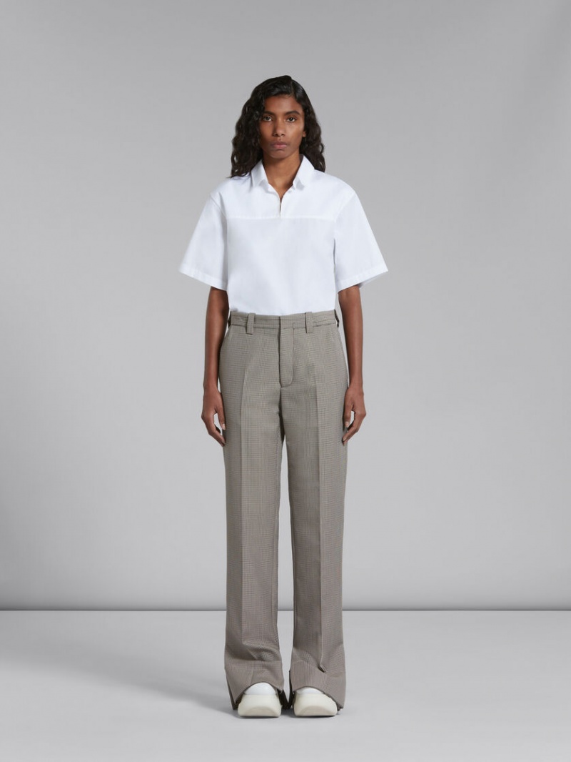 Marni Houndstooth Check Μαλλί Trousers γκρι κοκκινα | YGRGT89033