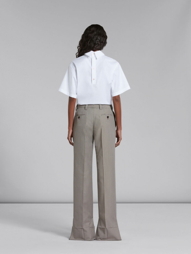 Marni Houndstooth Check Μαλλί Trousers γκρι κοκκινα | YGRGT89033