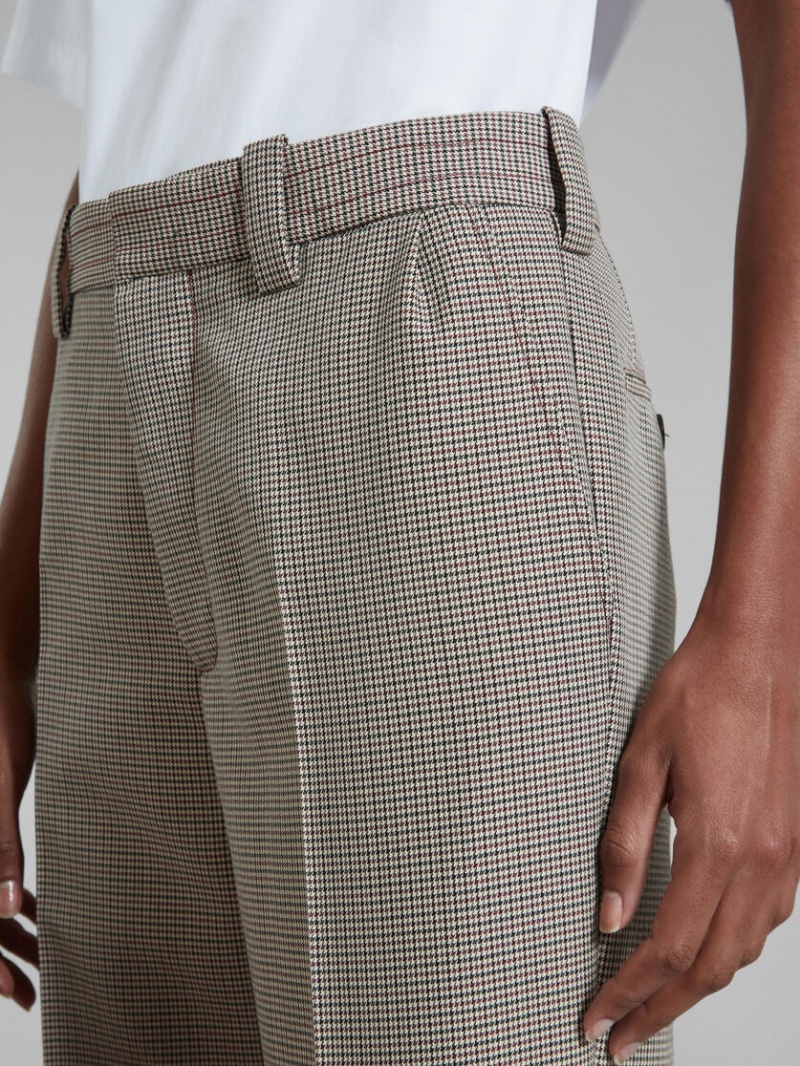 Marni Houndstooth Check Μαλλί Trousers γκρι κοκκινα | YGRGT89033