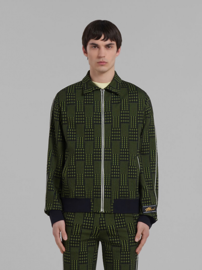 Marni Jersey Jacket With Checks And Stripes πρασινο | GRZPD13056