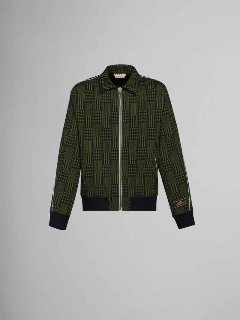 Marni Jersey Jacket With Checks And Stripes πρασινο | GRZPD13056