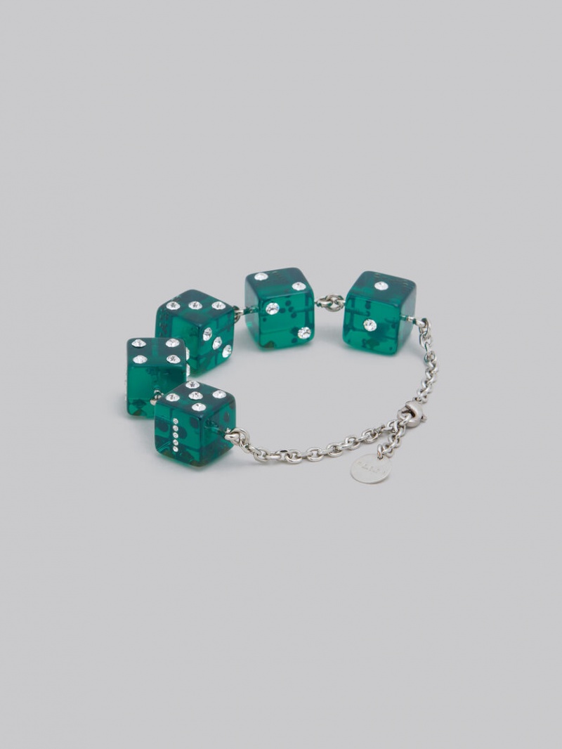 Marni Large Rhinestone Dice Charm Bracelet πρασινο | TGRPQ81651