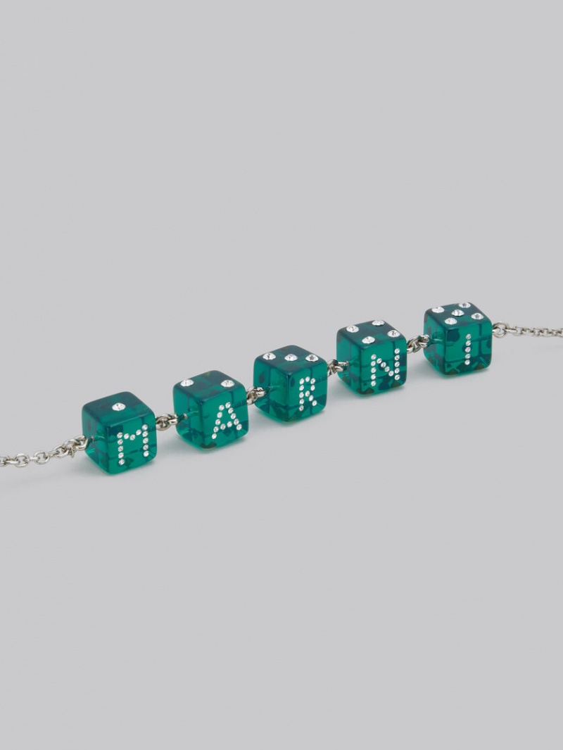 Marni Large Rhinestone Dice Charm Bracelet πρασινο | TGRPQ81651