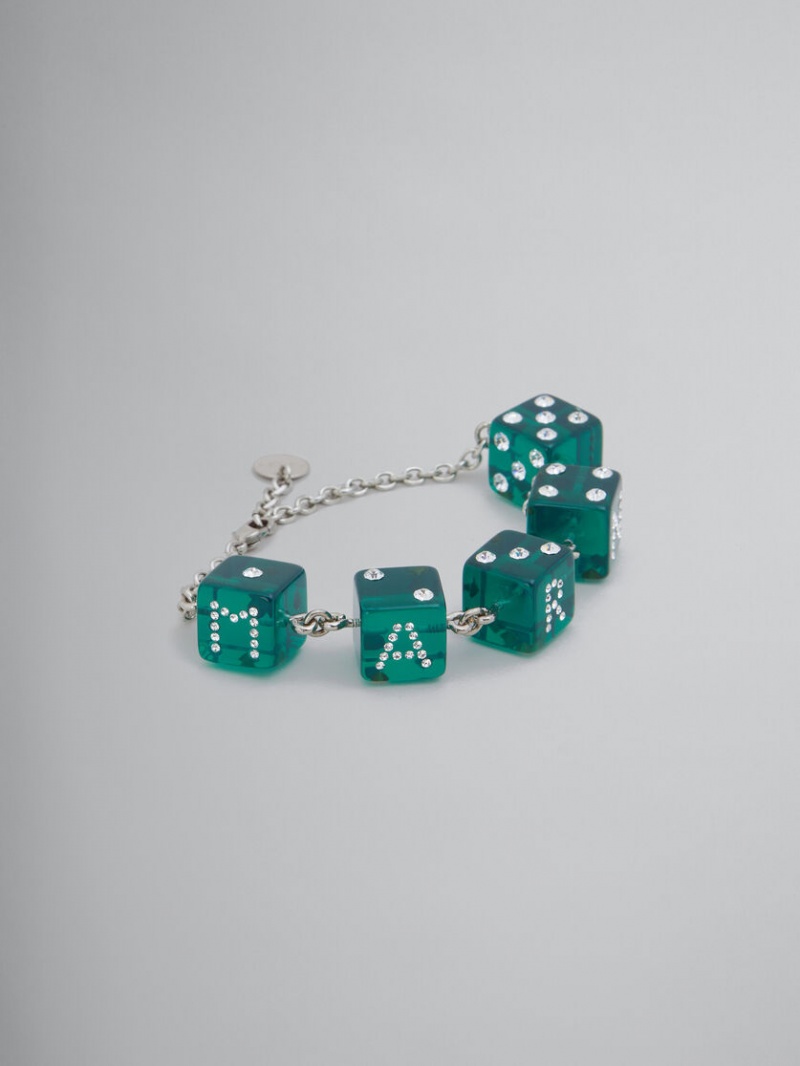 Marni Large Rhinestone Dice Charm Bracelet πρασινο | TGRPQ81651