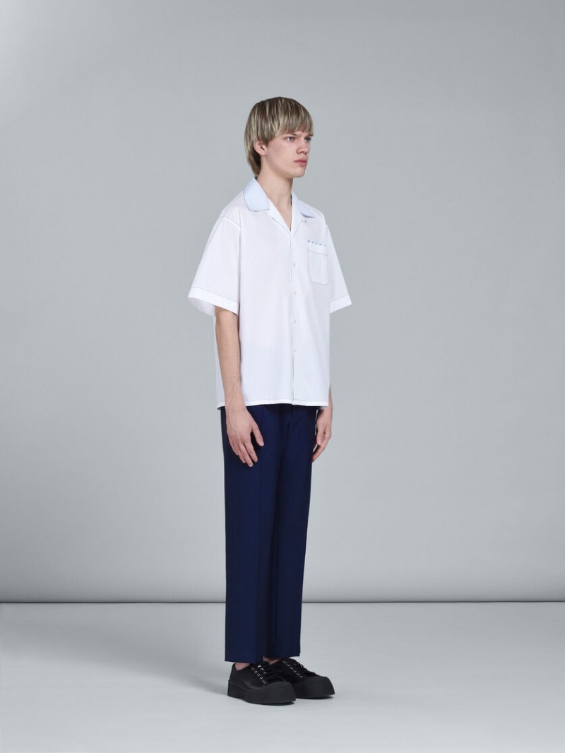 Marni Logo Print Poplin Bowling Shirt ασπρα | GRQAV59542