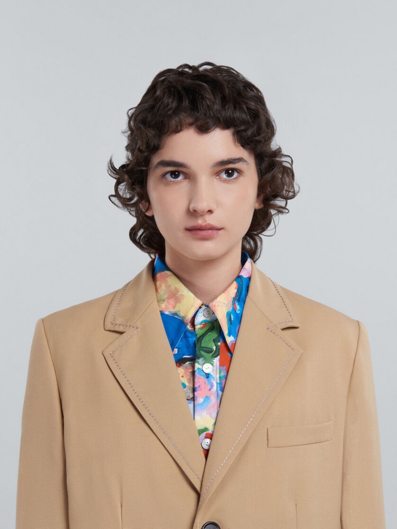 Marni Long Blazer In Beige Tropical Μαλλί Μπεζ | AGRWC40737