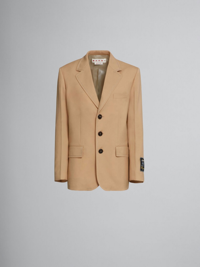 Marni Long Blazer In Beige Tropical Μαλλί Μπεζ | AGRWC40737