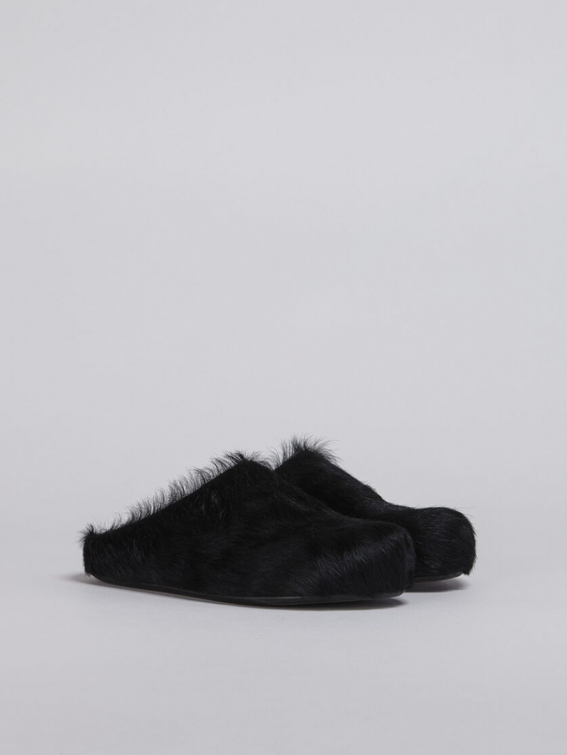 Marni Long Hair Calfskin Fussbett Sabot μαυρα | GRZPD52534