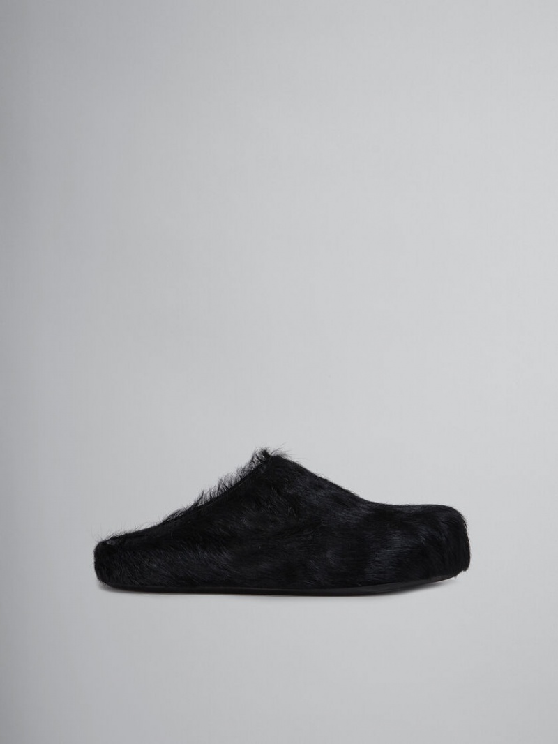 Marni Long Hair Calfskin Fussbett Sabot μαυρα | GRZPD52534