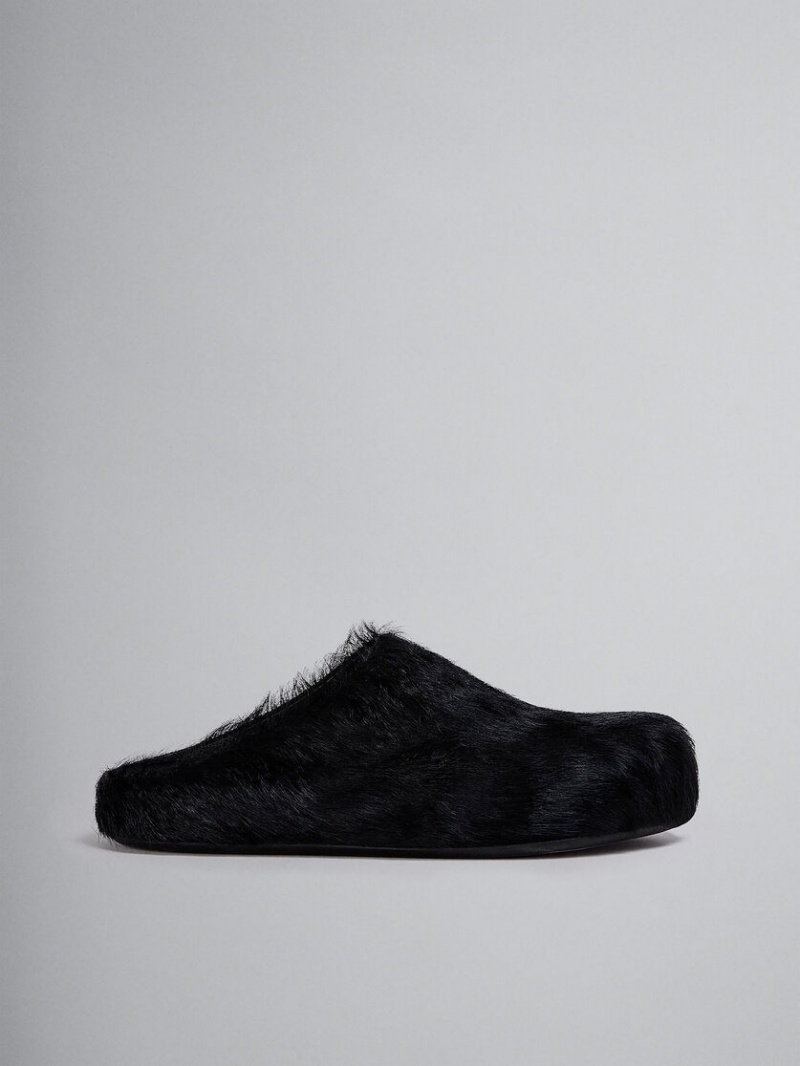 Marni Long Hair Calfskin Fussbett Sabot μαυρα | GGRUC44998