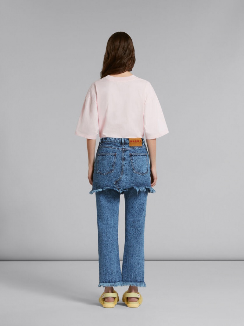 Marni Marbled Denim Trousers With Skirt Overlay μπλε | DGRKV96791