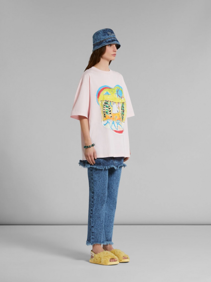 Marni Marbled Denim Trousers With Skirt Overlay μπλε | DGRKV96791