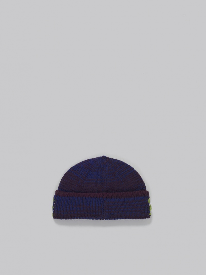 Marni Mouliné Beanie With Ριγέ Logo μπλε | GRNZX18595