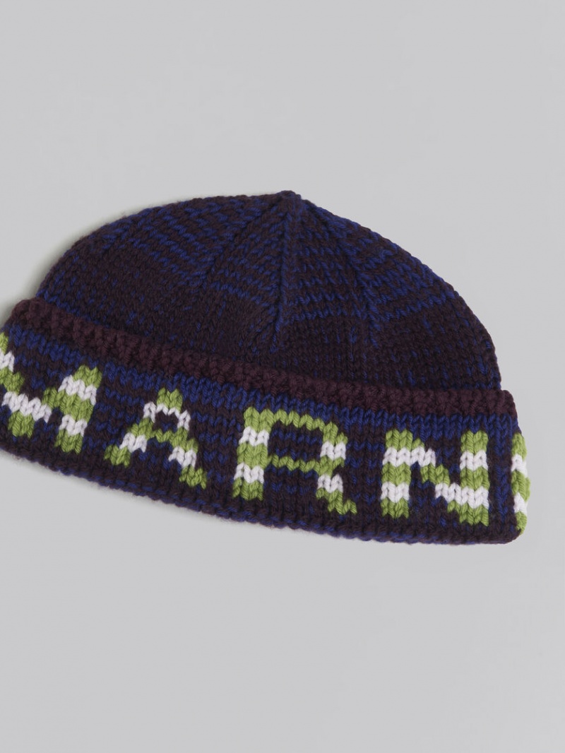 Marni Mouliné Beanie With Ριγέ Logo μπλε | GRNZX18595