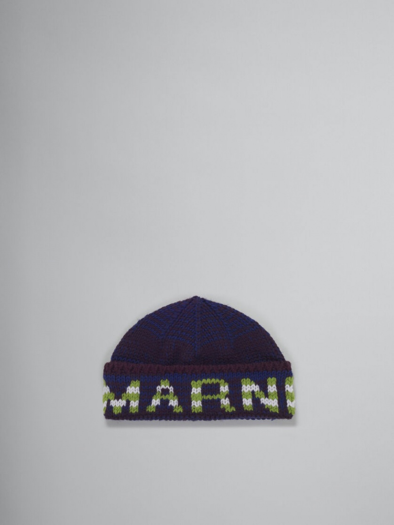 Marni Mouliné Beanie With Ριγέ Logo μπλε | GRNZX18595