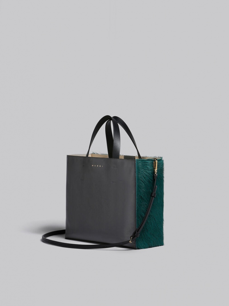 Marni Museo Soft Bag E/W Long-hair Calfskin σκούρο πρασινο γκρι μαυρα | MGRHR66478