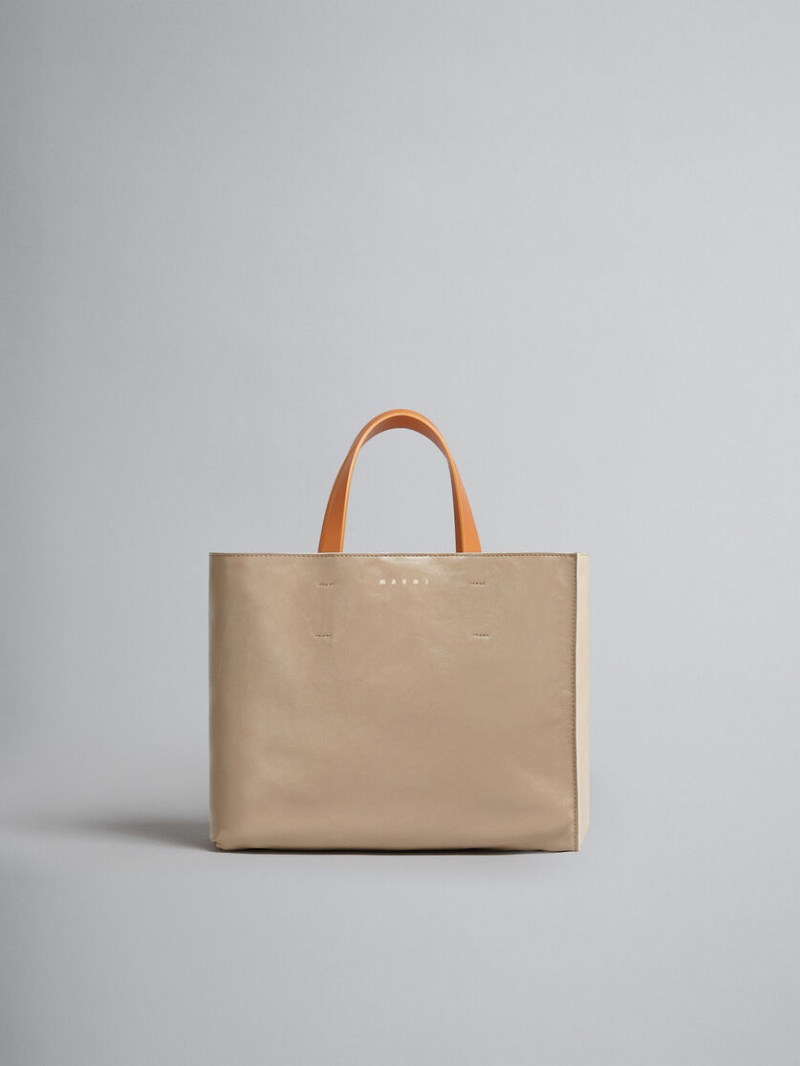 Marni Museo Soft Bag E/W δερματινα γκρι πρασινο Μπεζ | ZGRNQ86278