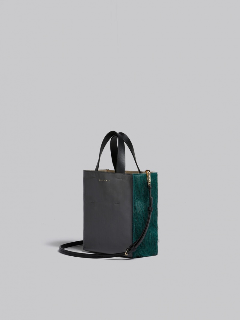 Marni Museo Soft Mini Bag Long-hair Calfskin σκούρο πρασινο γκρι μαυρα | GRDYB57278