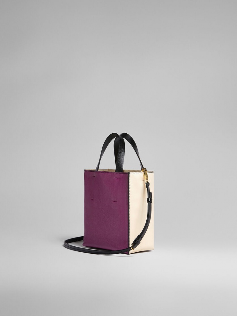 Marni Museo Soft Mini Bag δερματινα ασπρα μωβ | YGRGT20693