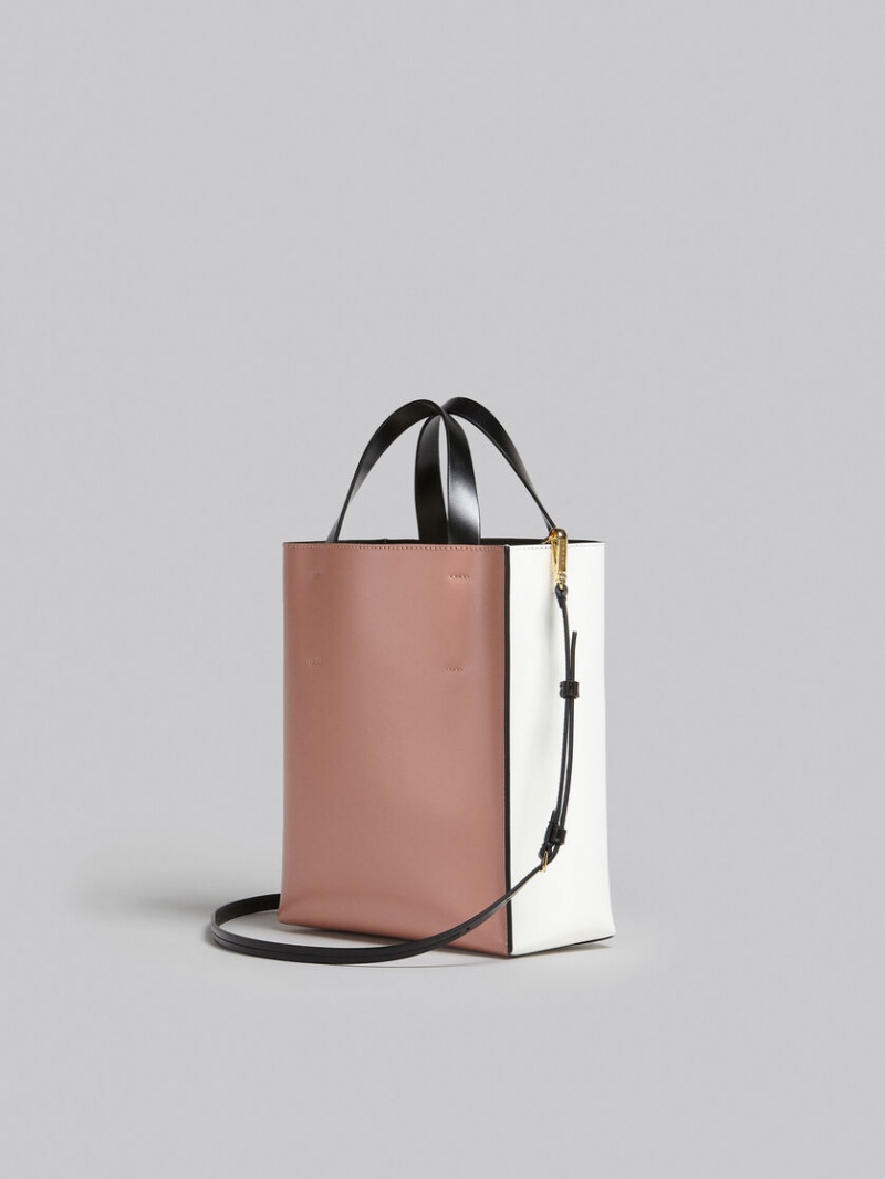 Marni Museo Soft Small Bag δερματινα ασπρα ροζ | DGRKV80508