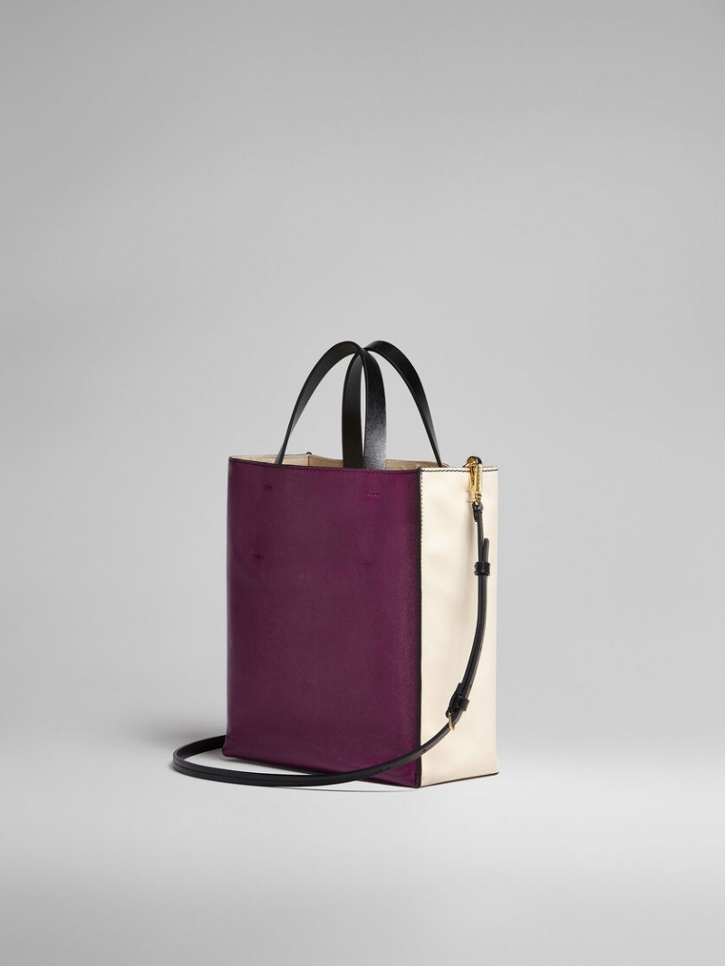 Marni Museo Soft Small Bag δερματινα ασπρα μωβ | GRJZR81853