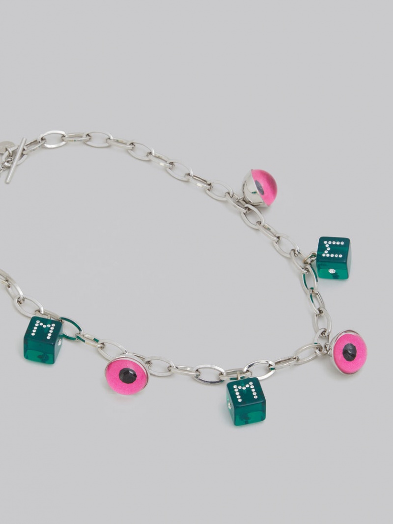 Marni Necklace With Eye And Dice Charms πρασινο ροζ | MGRFT74890