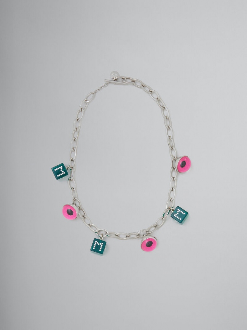 Marni Necklace With Eye And Dice Charms πρασινο ροζ | MGRFT74890