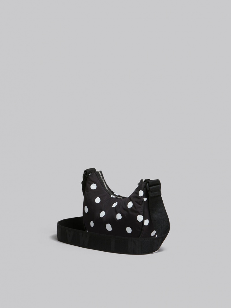 Marni Polka-dot νάιλον Puff Hobo Small Bag μαυρα | GRQAV38073