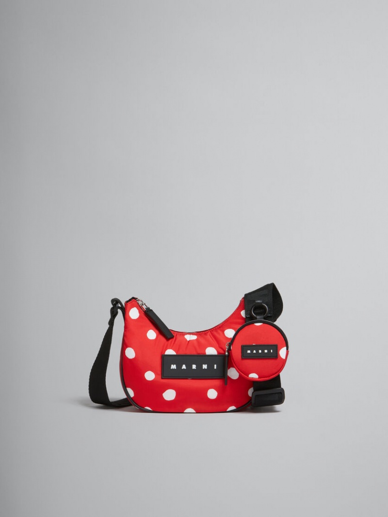 Marni Polka-dot νάιλον Puff Hobo Small Bag κοκκινα | YGRGT51017