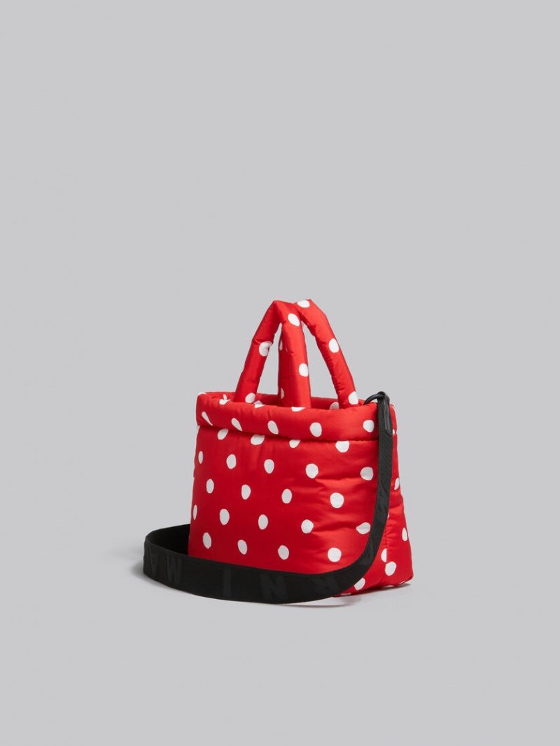 Marni Polka-dot νάιλον Puff Mini Tote Bag κοκκινα | GGRUC85659