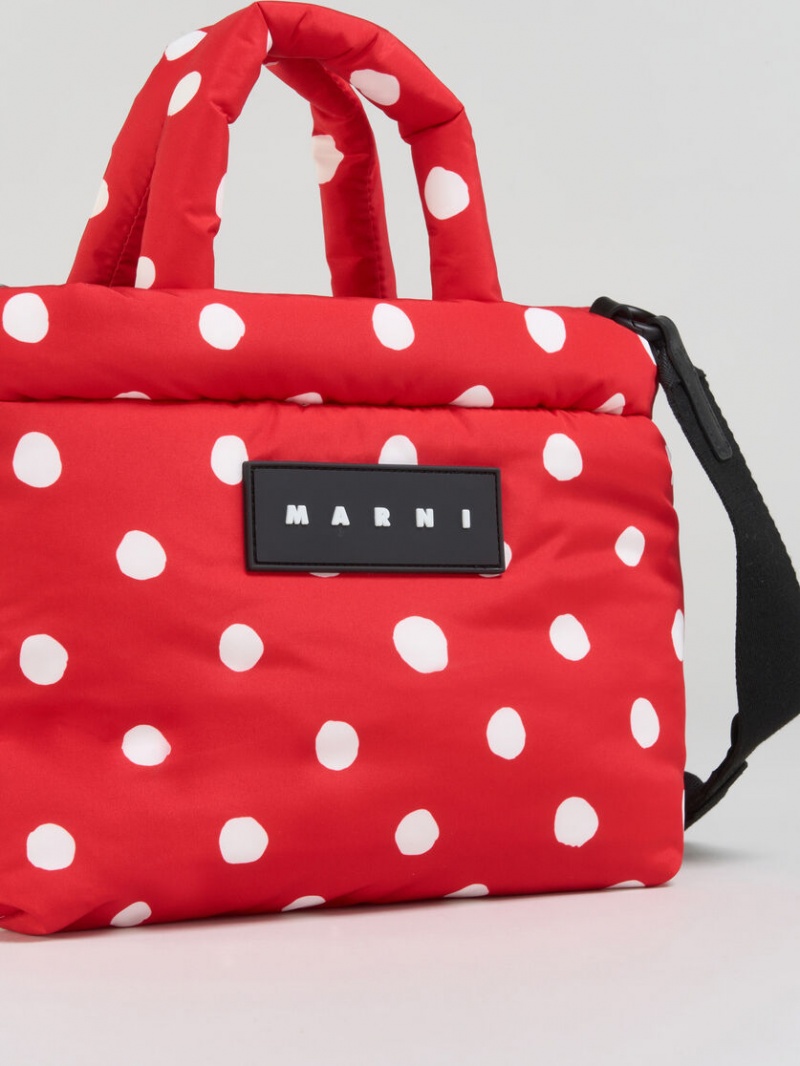 Marni Polka-dot νάιλον Puff Mini Tote Bag κοκκινα | GGRUC85659