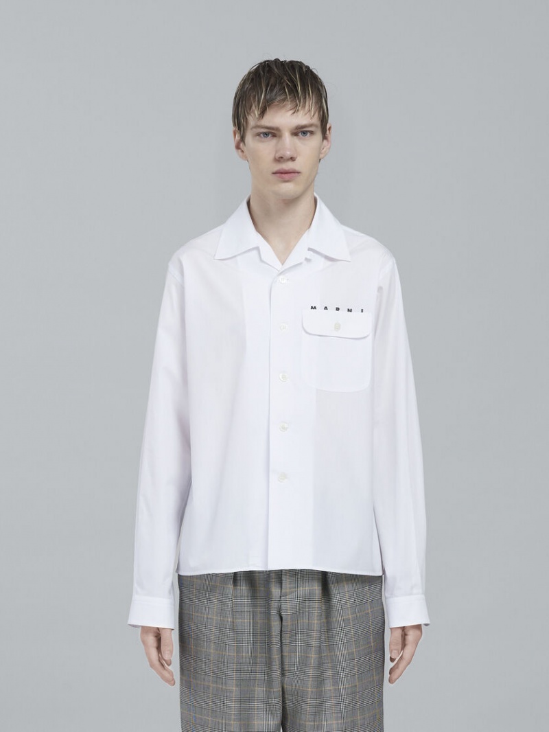 Marni Poplin Long-sleeved Logo Bowling Shirt ασπρα | GRXBR90551