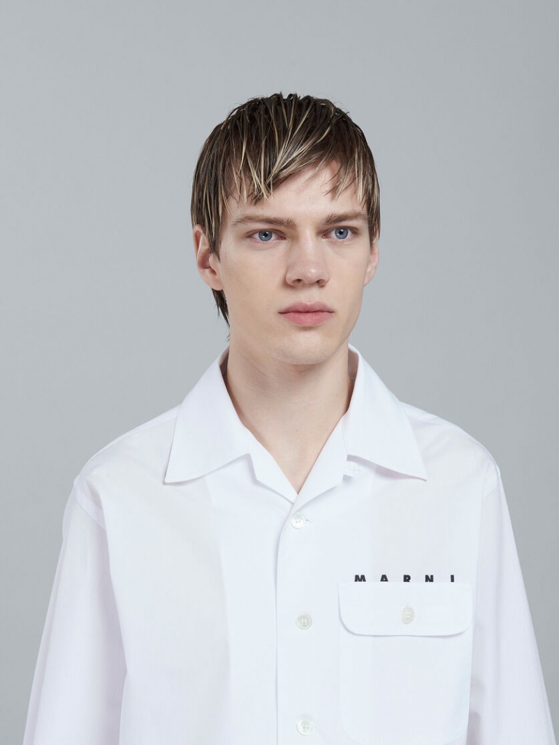 Marni Poplin Long-sleeved Logo Bowling Shirt ασπρα | GRXBR90551